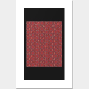 Hexagon Red Marble Pattern Posters and Art